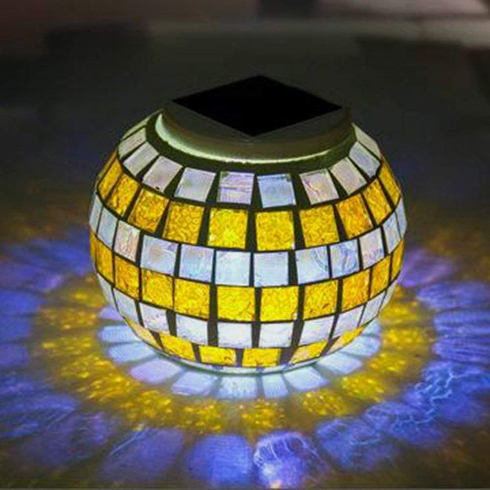 KINGCOO Solar Mosaic Glass Ball Garden Lights, Waterproof Color Changing Mood Night Lights Solar Outdoor Table Lamp for Bedroom Party Garden Patio Yard Decoration Lighting (Gold Silver) — image 1