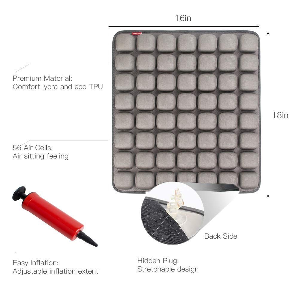 Cojín Inflable de Aire para automóvil, Oficina y Silla de Ruedas - Cojín Inflable antiescaras para ortopedia Alivio del Dolor y la presión - 16 "x16,Gray