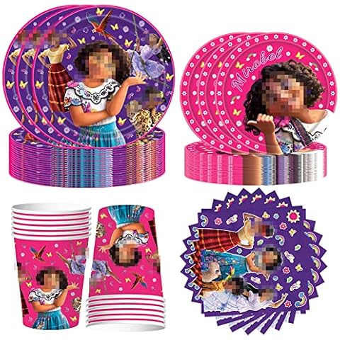 REYOK Magic Girls Party Tableware Supplies Reusable Birthday Party Dinnerware, 68PCS Magic Full House Birthday Cutlery Tableware Set Birthday Paper Plates, Cups, Napkins, Paper Towel for 16 Person Cover