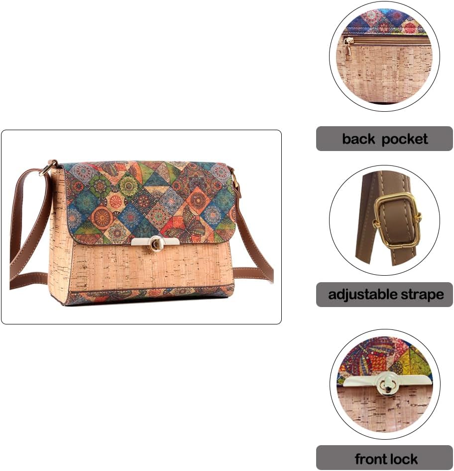 Natural cork zipper Secret key Double latch adjustable shoulder bag purse tote crossbody
