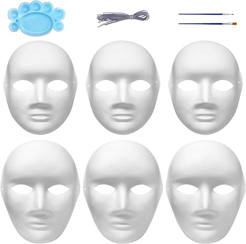 Qavctw Máscara de papel maché para manualidades, máscaras en blanco para decorar bricolaje, máscaras pintables para Halloween, cosplay, fiesta de