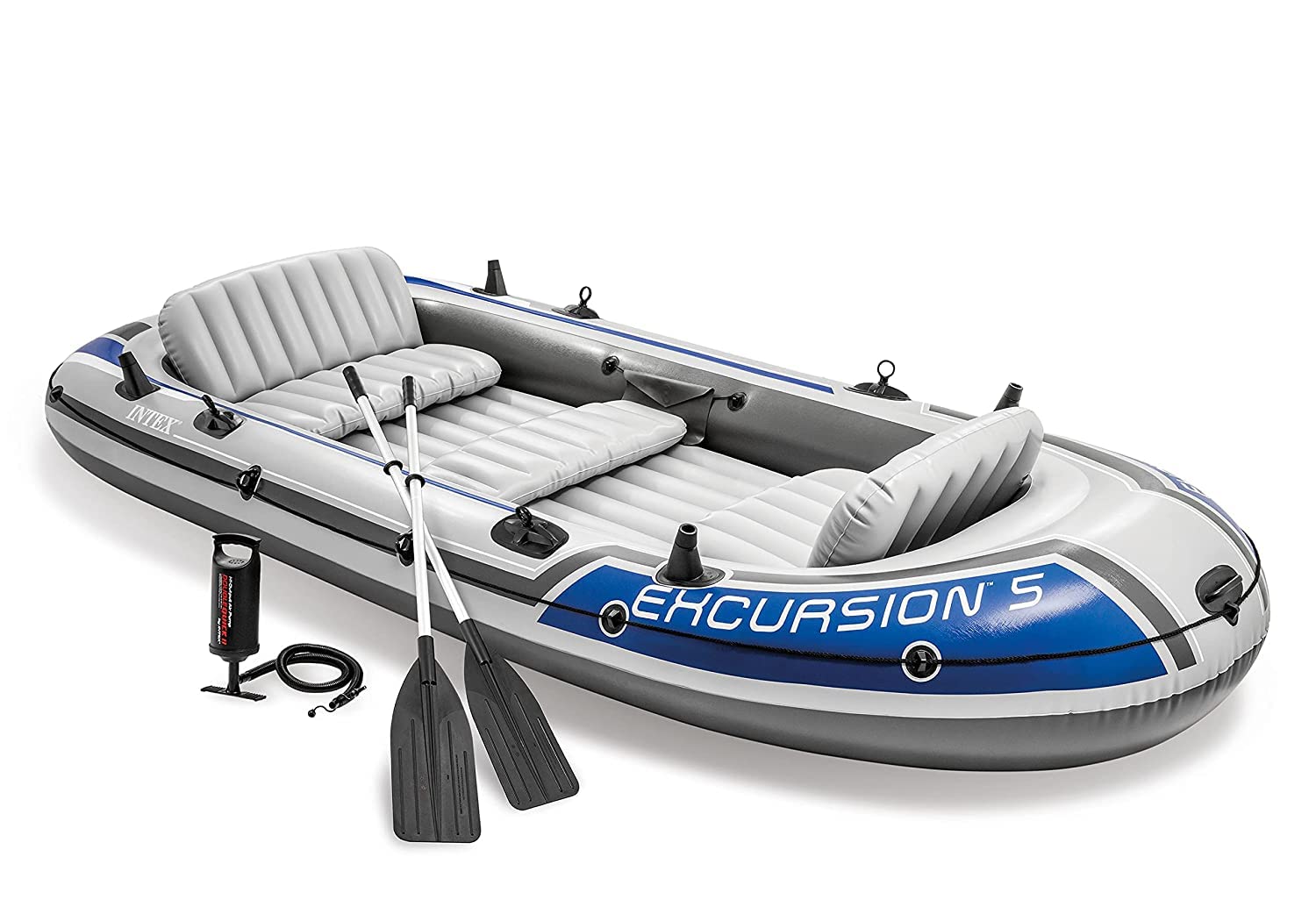 Intex Plastic Excursion 5 Person Inflatable Rafting and Fishing Boat Set with 2 Oars