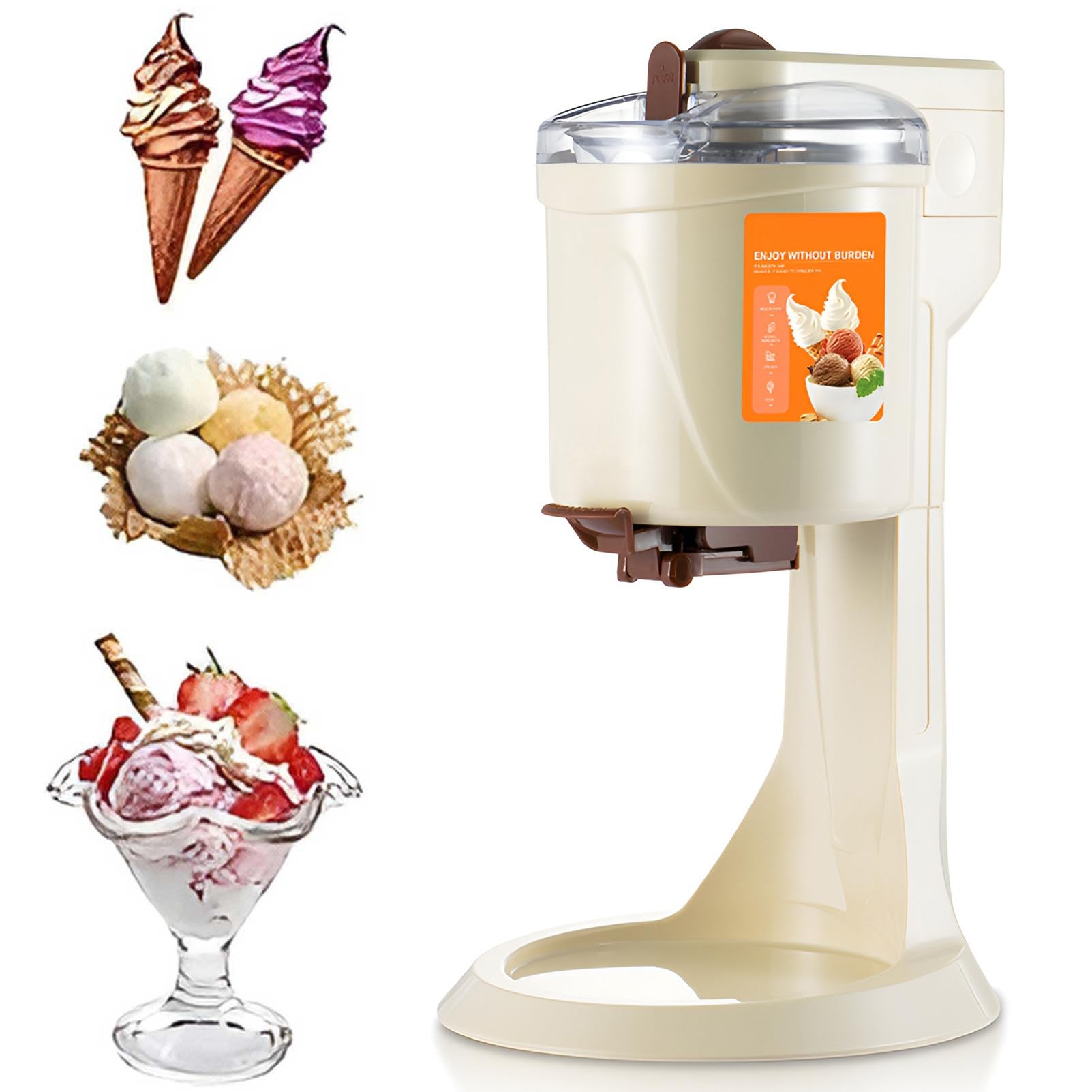 Máquina automática para hacer helados con compresor, máquina automática para hacer helados de frutas, máquina para hacer helados suaves, gran capacidad de 1L,White