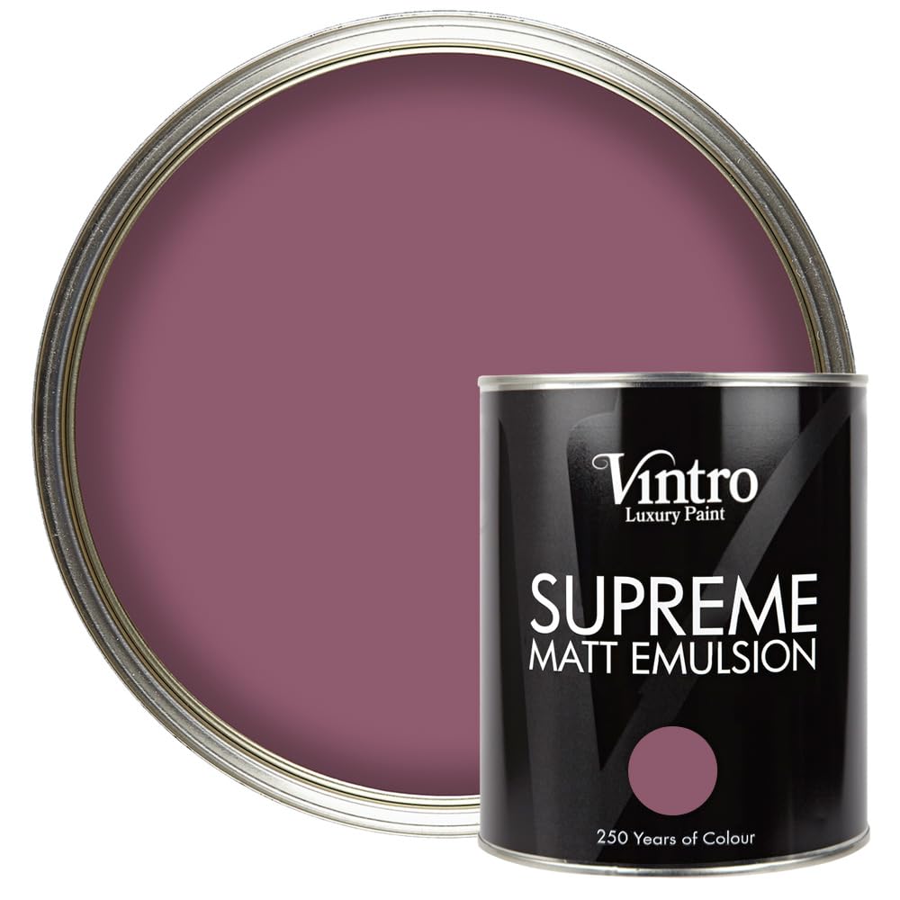 Vintro Paint | Luxury Matt Emulsion | Aubergine | Smooth Chalky Finish | Multi Surface | for Walls, Ceilings, Wood and Metal | 1L (Aubergine - Old Mauve)