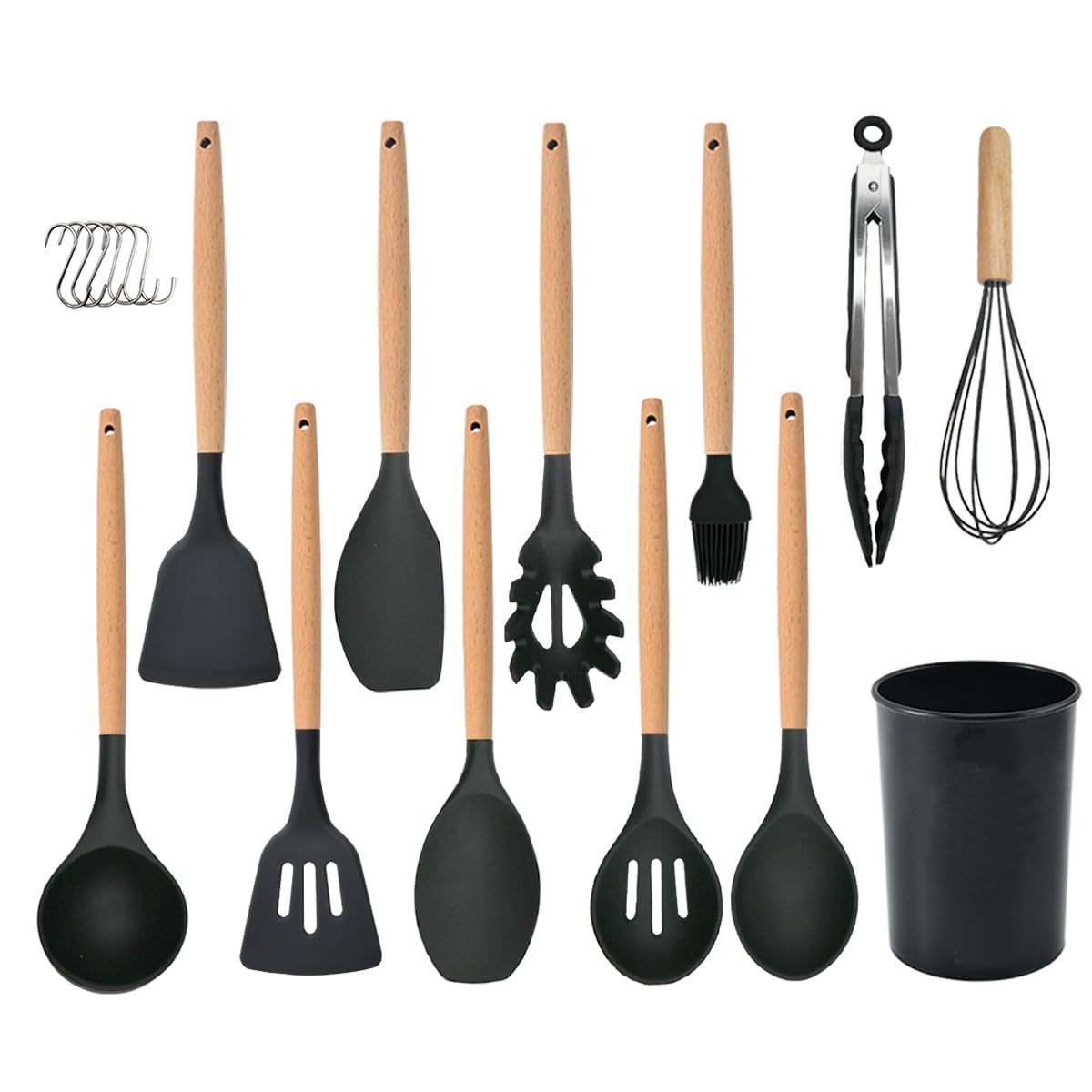 Set Utensili Da Cucina In Silicone Con Manico Legno - 12 Pezzi Resistente Al Calore - Foto 9