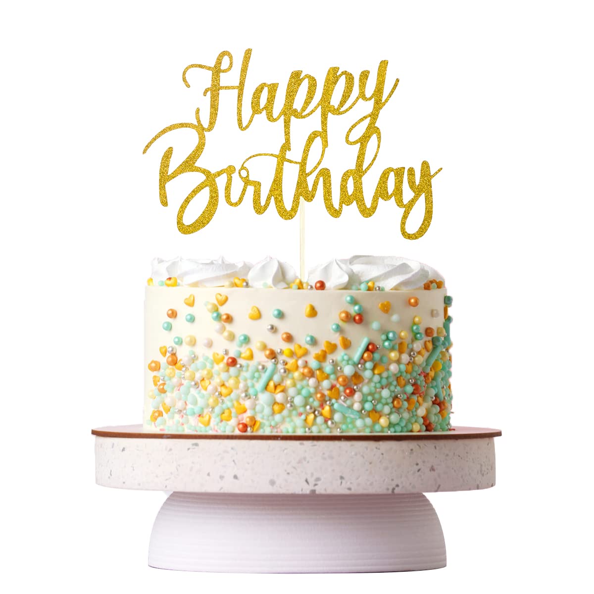 6 Decorazioni Glitterate Per Cupcake – Personalizzate Con Scritta Happy Birthday, Fatte A Mano, Oro