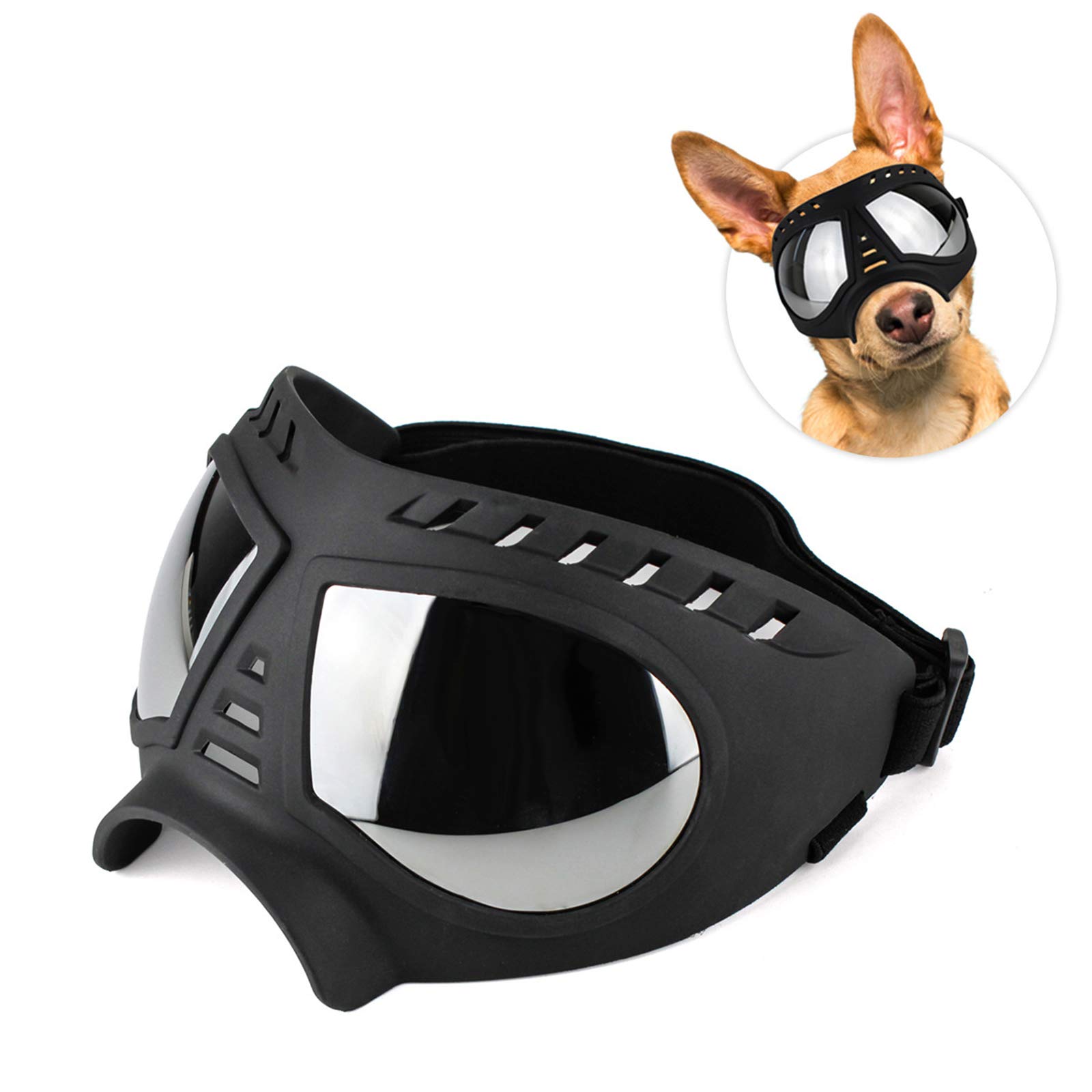 Lifeunion Dog Goggles Adjustable Anti-Dust/Haze/Wind/Snow UV Protection Goggles Sungl for Medium Large Dogs (Nose Bridge: 6 cm/2.36 in, Black)