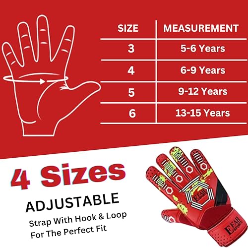 Miniatura 8 de EFAH SPORTS Guantes de portero de fútbol para niños y jóvenes, guantes de portero de fútbol con palmas de agarre fuerte