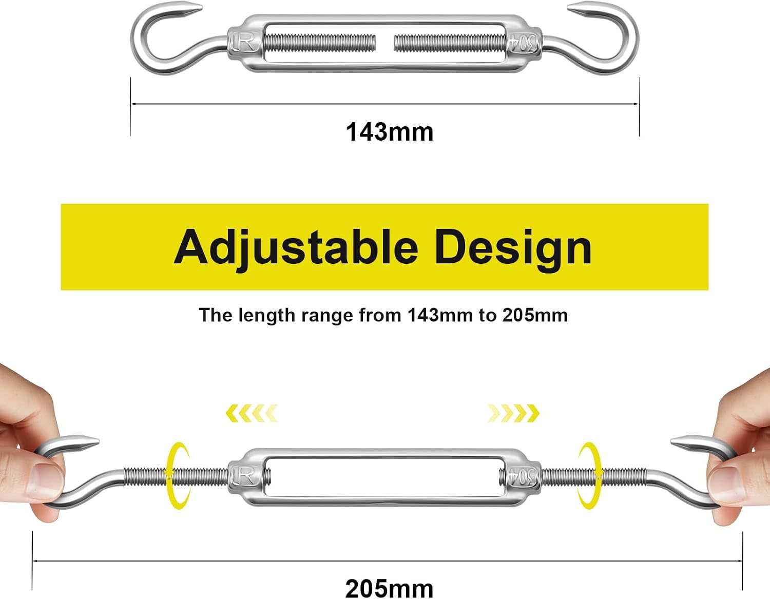 HYASIA Sun Shade Sail Hardware Kit 6 Inch - Hook & Hook Turnbuckle for Rectangle & Triangle Shade Sail Install, Stainless Steel Shade Sail Fixing Accessories for Outdoor Patio Canopy Garden（6PCS） image 5