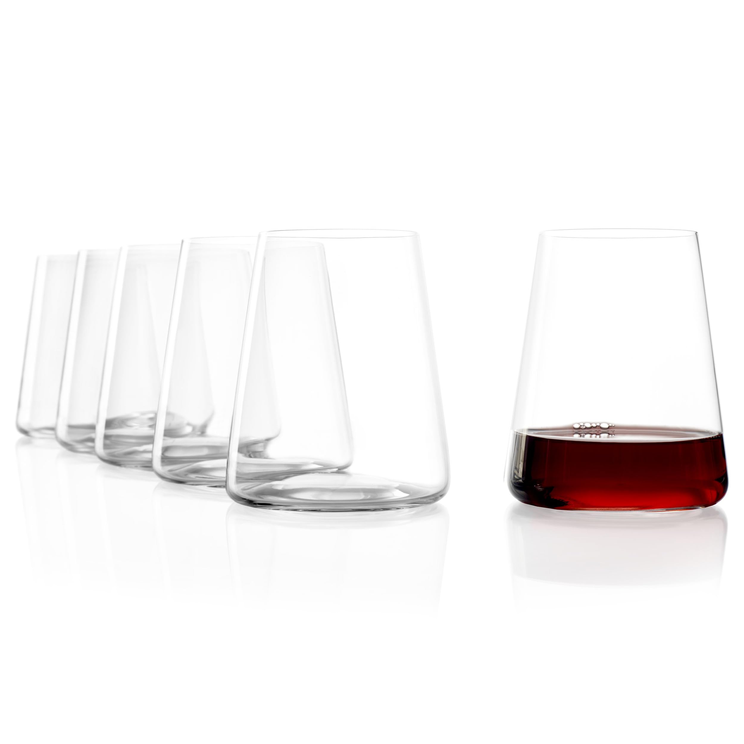 Stözle Lausitz Power Wine Glasses Without Stems, 515 ml, Set of 6 Red Wine Glasses, Dishwasher Safe, Lead- Crystal Glass, Elegant and Break-Resistant Glasses