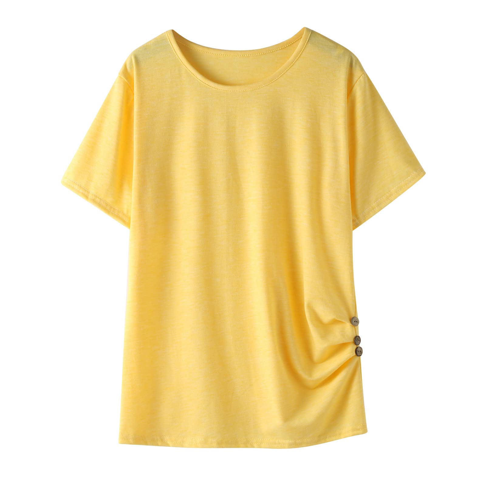 RNTOP Girls Solid Color T-Shirts Toddler Baby Girls Short Sleeve Knot Front Tunic Tops Kids' Casual Loose (Yellow, 8-9 Years)