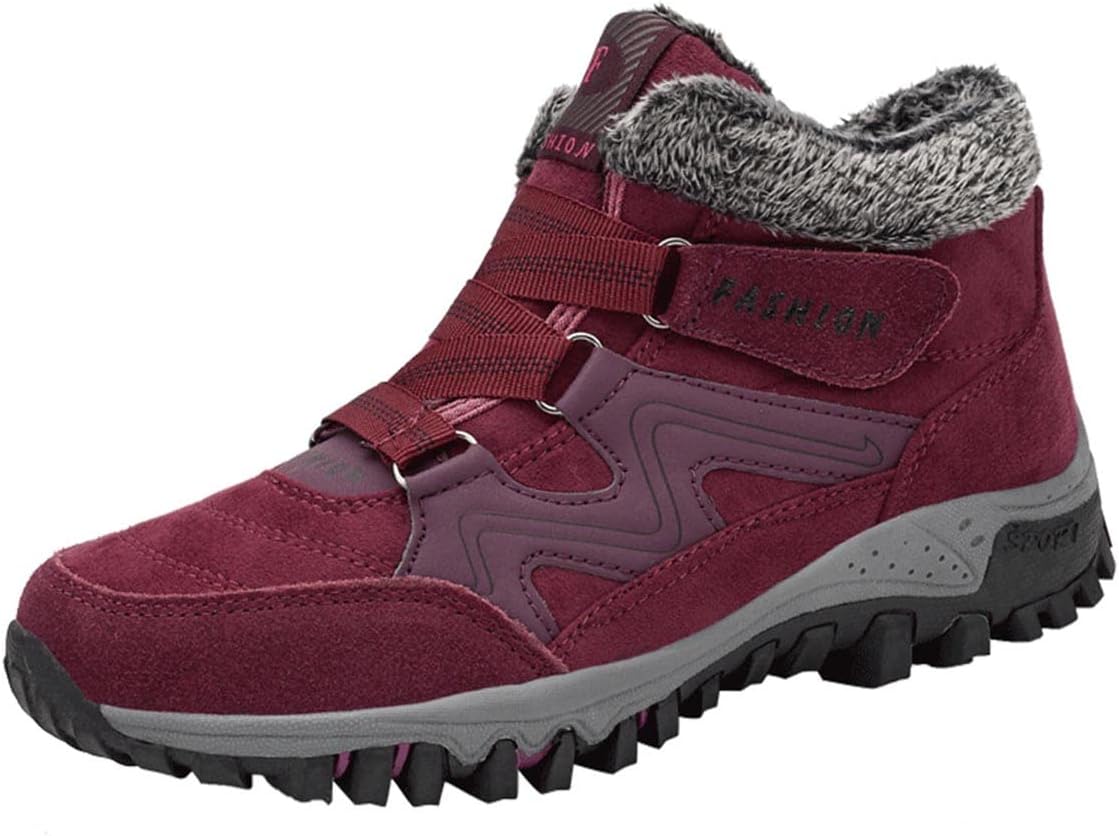 Meidiastra Women's Winter Thermal Villi Leather Platform Ankle Booties Warm Fur Lined Snow Boots Outdoor Walking Shoes Non-Slip Hiking Shoes