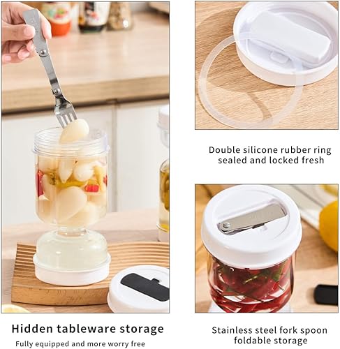 Miniatura 2 de HomeGenius - Contenedor de almacenamiento de pepinillos con tenedor para pepinillos  Separador de jugo de pepinillo a prueba de fugas  Apto para