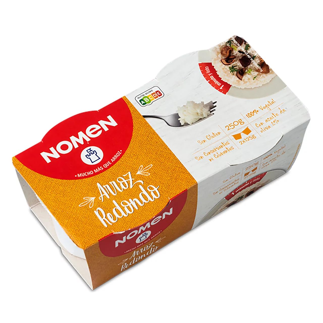 NOMEN - Arroz redondo en vasos, 2 paquetes de 125 g, 8 unidades