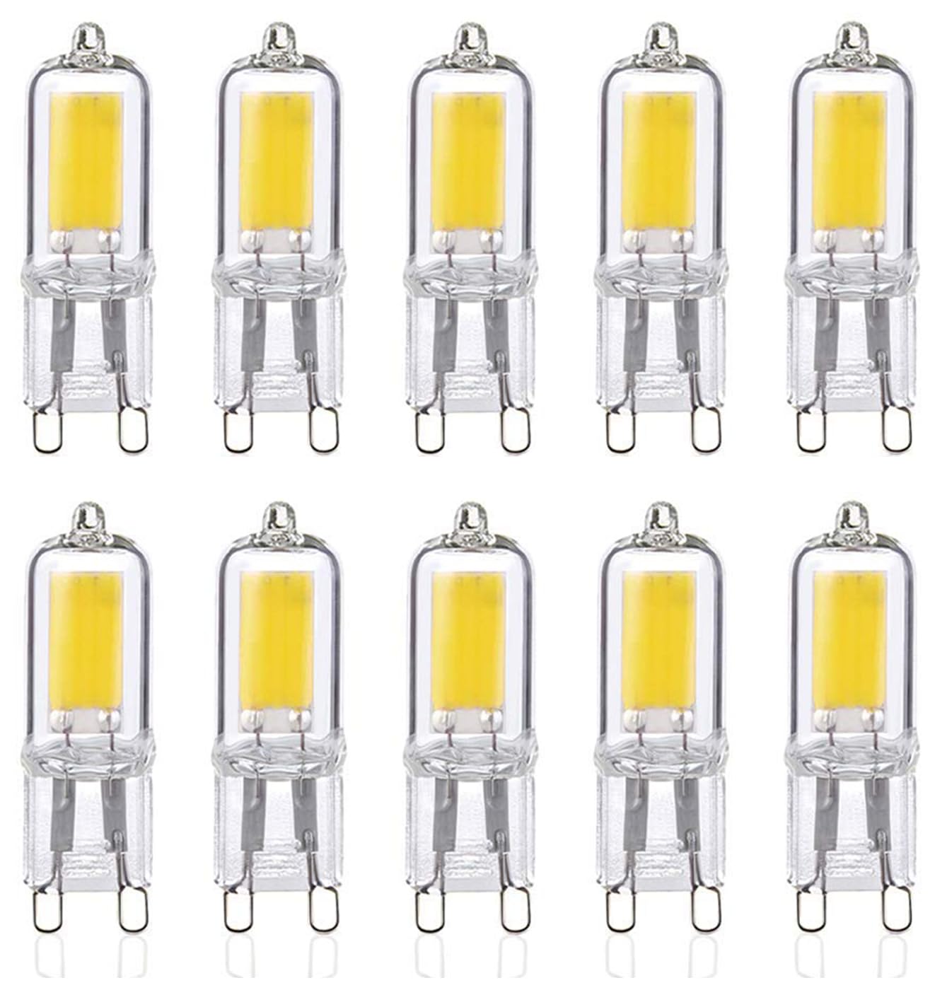 ZFQ 10 Pack G9 2W LED Bulbs, 25W Halogen G9 Light Bulbs Replacement, Glass Cover, 6000K Cool White, 250 Lumen, 360°Beam Angle, 80Ra, AC 220-240V, Non-Dimmable