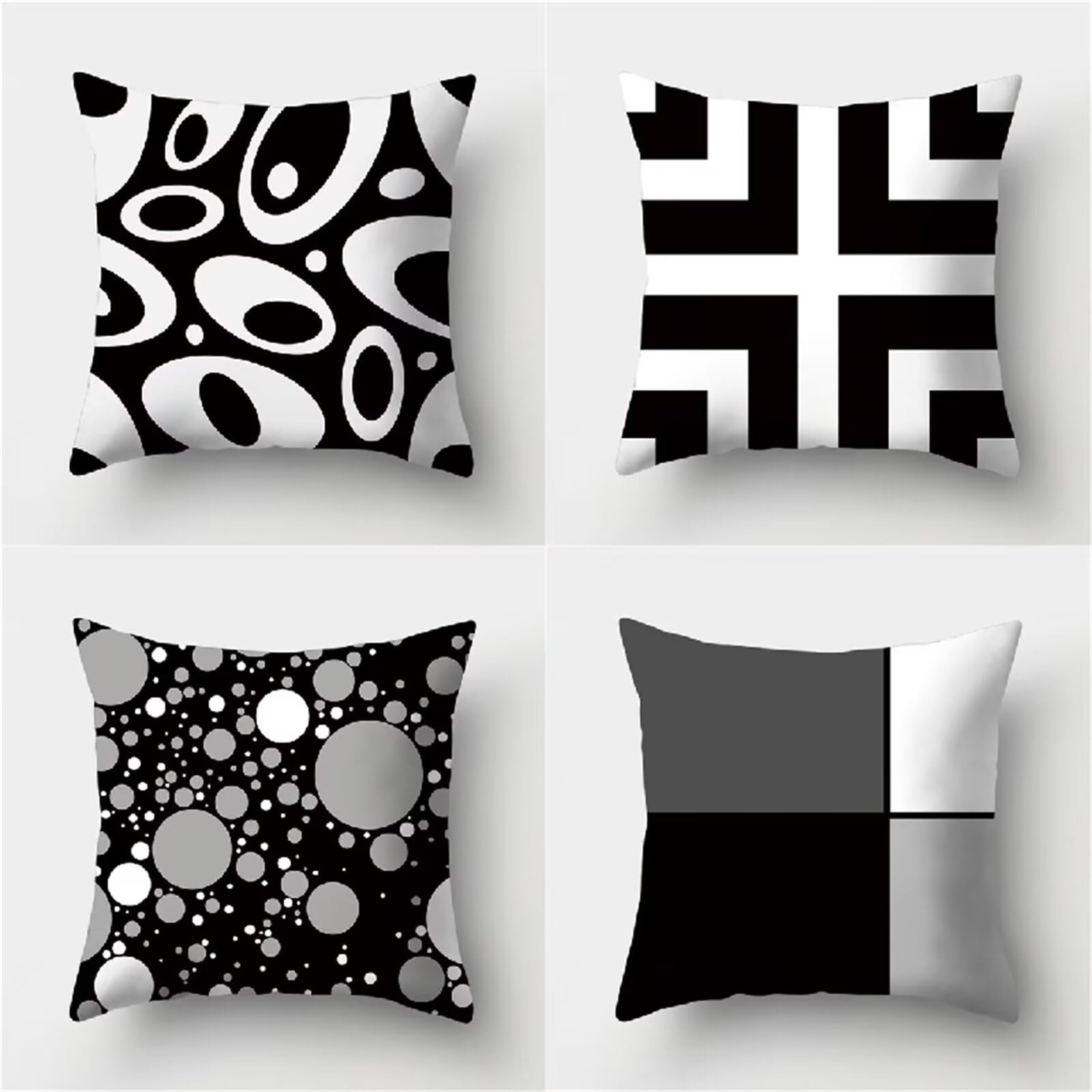 Federe Cuscini Divano 65x65cm,Set di 4 Grigio nero geometrico Cuscini per Divano,Quadrato Doppio Lato Lino Esterni Copricuscini Divano,per Divano Soggiorno Sedia Letto Decorativo Cuscini Divano ZW107