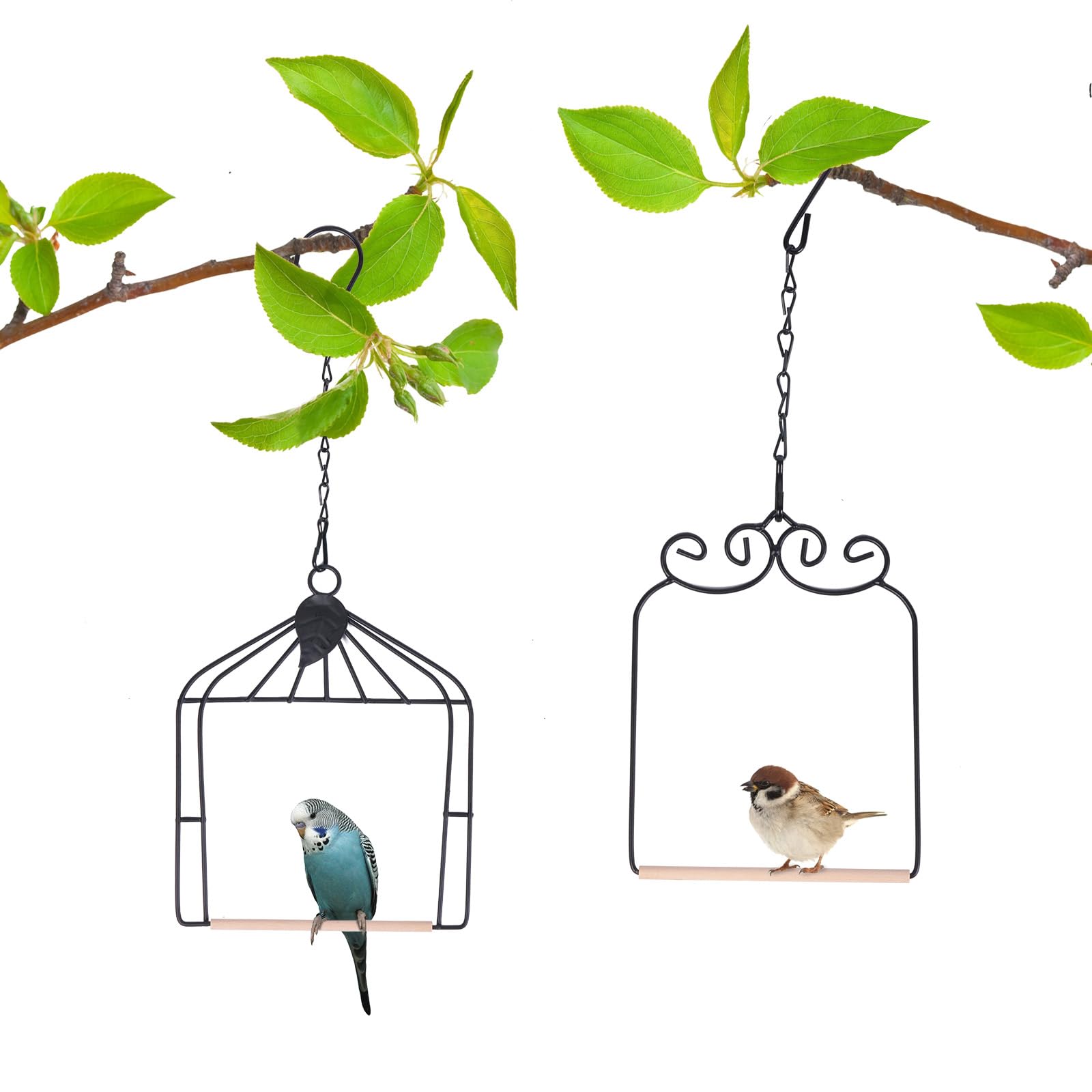 Hummingbird Feeders Bird Swing Metal Frame for Finch Hummingbird Perch Wild Bird Swing with Wooden Dowel Outdoor Bird Perch Rust Resistant 2 Pack