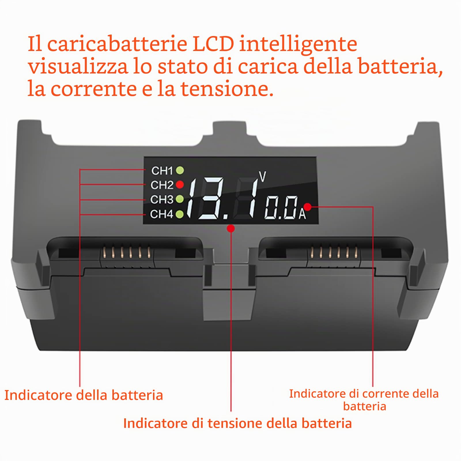 Caricabatterie con Display LCD per DJI Spark Drone, 4 in 1 Caricatore,Ricarica 4 Batterie, Stazione di Ricarica Carica Batteria Accessori