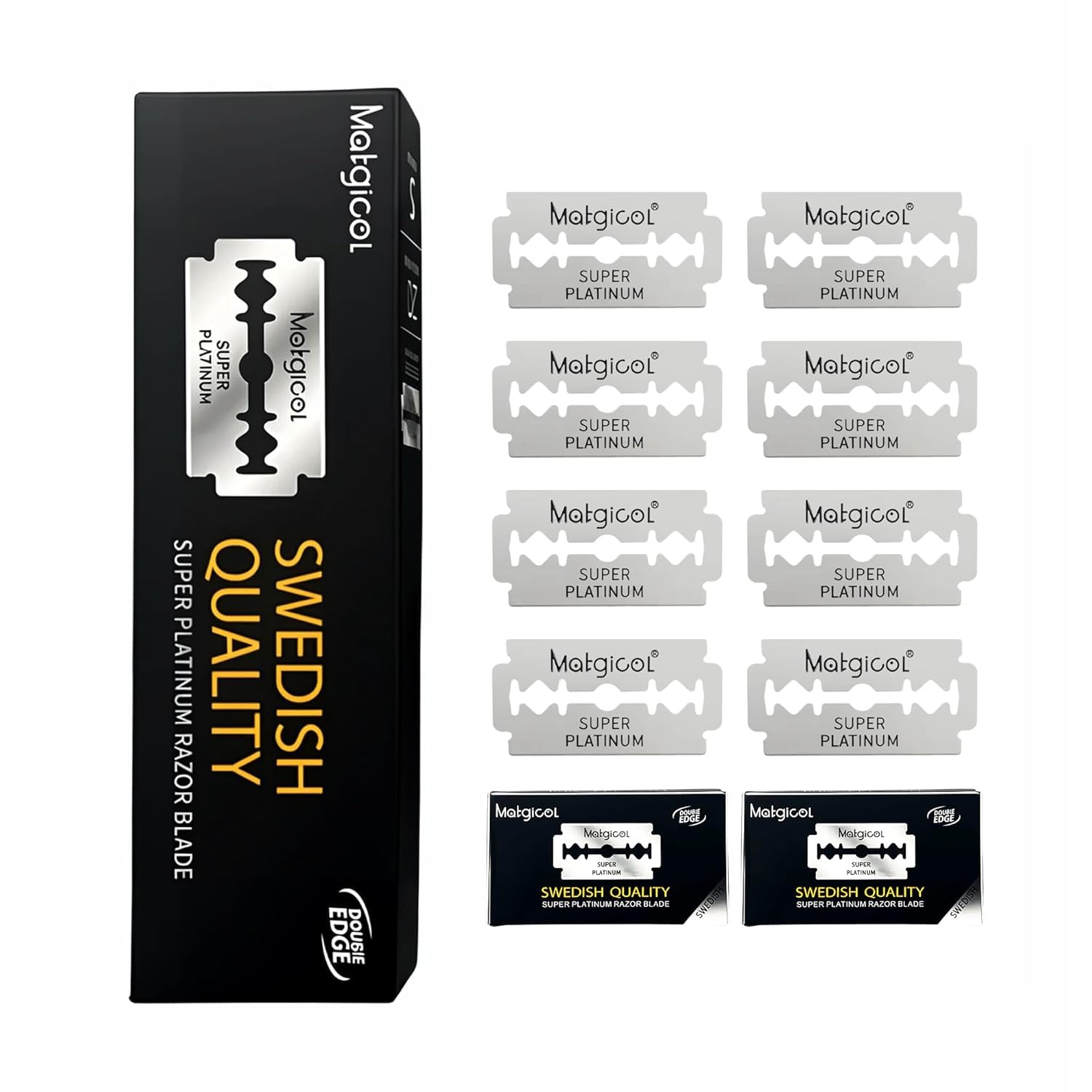100Pcs, Double Edge Safety Razor Blades, Premium Platinum Stainless Steel Razor Blades with PTFE, Tungsten and Chromium Coated Edges for Smooth, and Comfortable Shaves