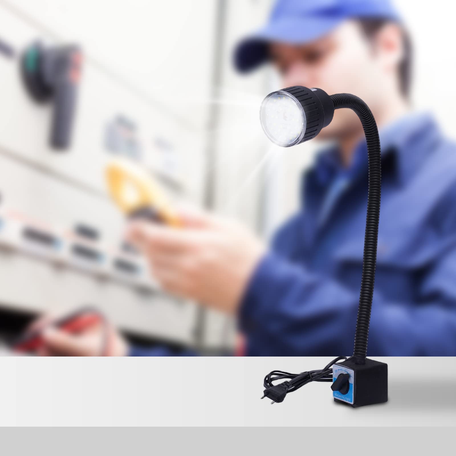 Lampa robocza LED z podstawą magnetyczną, 10 W, 50 cm, łabędzia szyja, 6500 K, białe światło do maszyn CNC