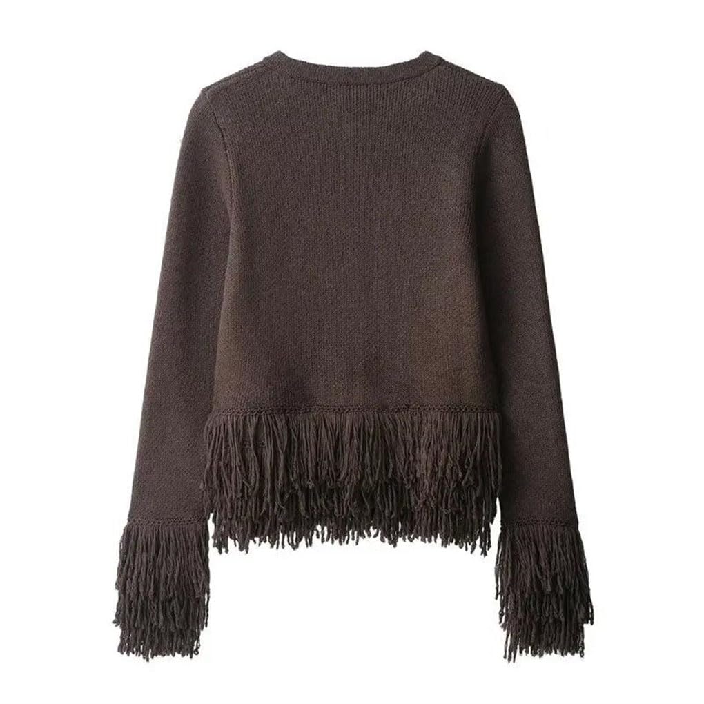 Cárdigan Largo de Punto con Borlas for Mujer, Elegante Chaqueta de Manga Larga con Botones Delanteros, Nueva Prenda de Abrigo de Otoño