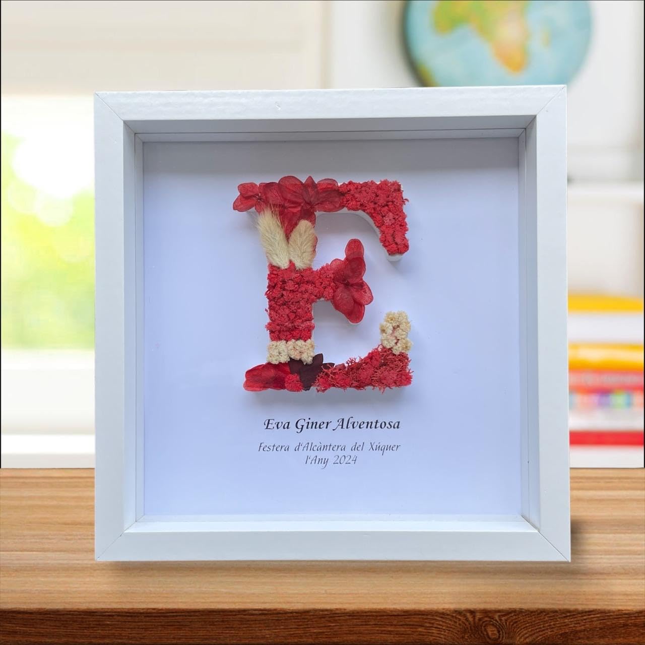 Marco-Cuadro Flores Preservadas Secas Personalizado con Inical y Dedicatoria Profundidad 3D| Regalo Boda | Regalo Madrina | Padrino | Regalo Recien Nacido | Regalo Bebe | Regalo Niño | nacimiento