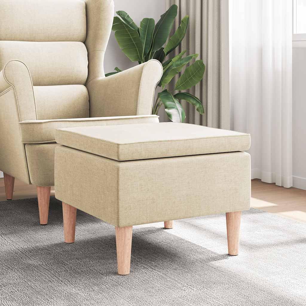 Tabouret en bois et tissu crème d'une élégance minimaliste