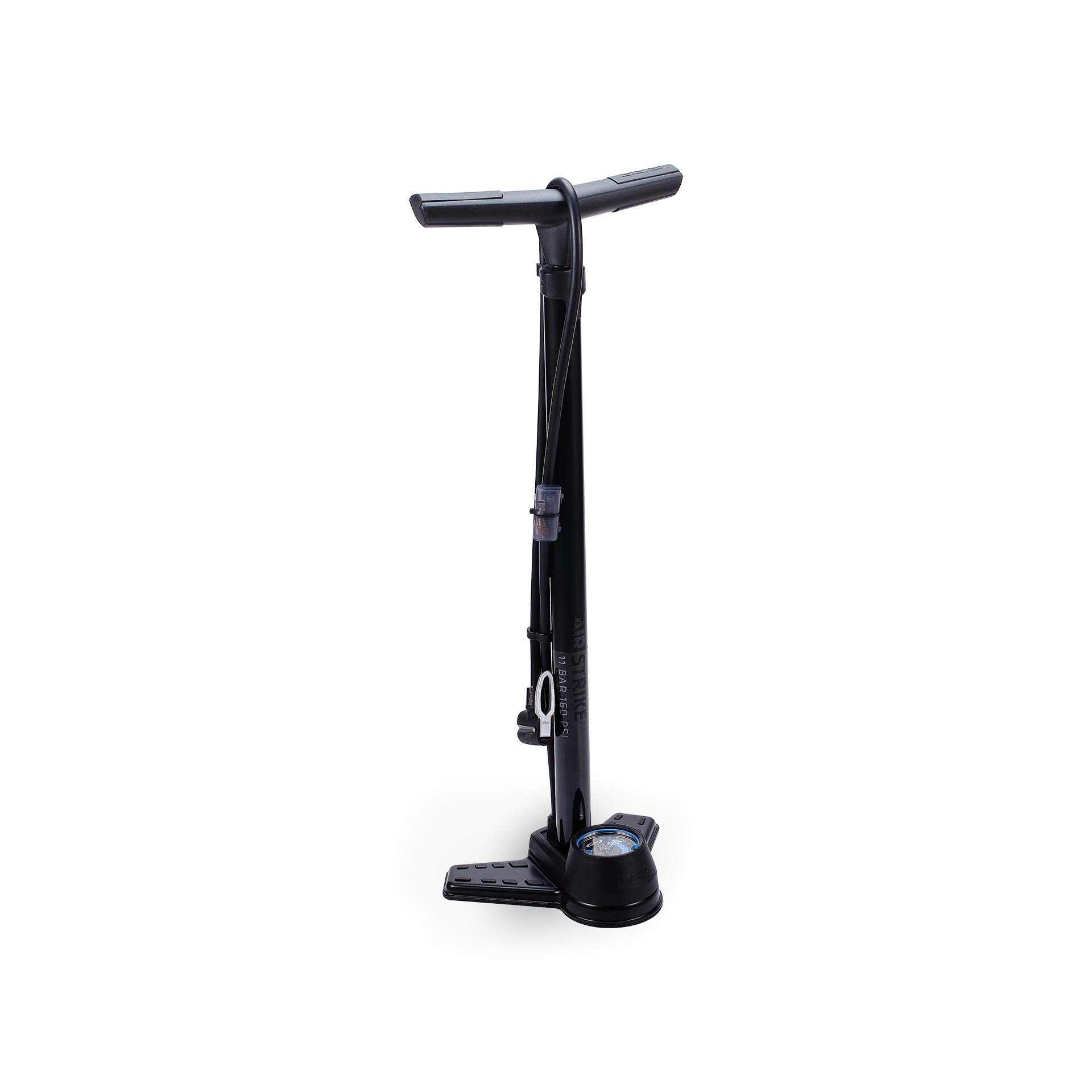 BBB Cycling Bike Foot Pump with High Pressure Gauge Bar/PSI Standing Tyres Inflator Matt Black 70 cm AirStrike BFP-25