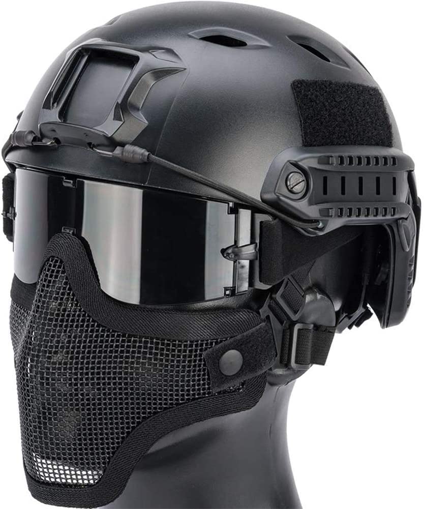 Fast Airsoft Tactical Helmet and Folding Steel Mesh Half Mask + Safety