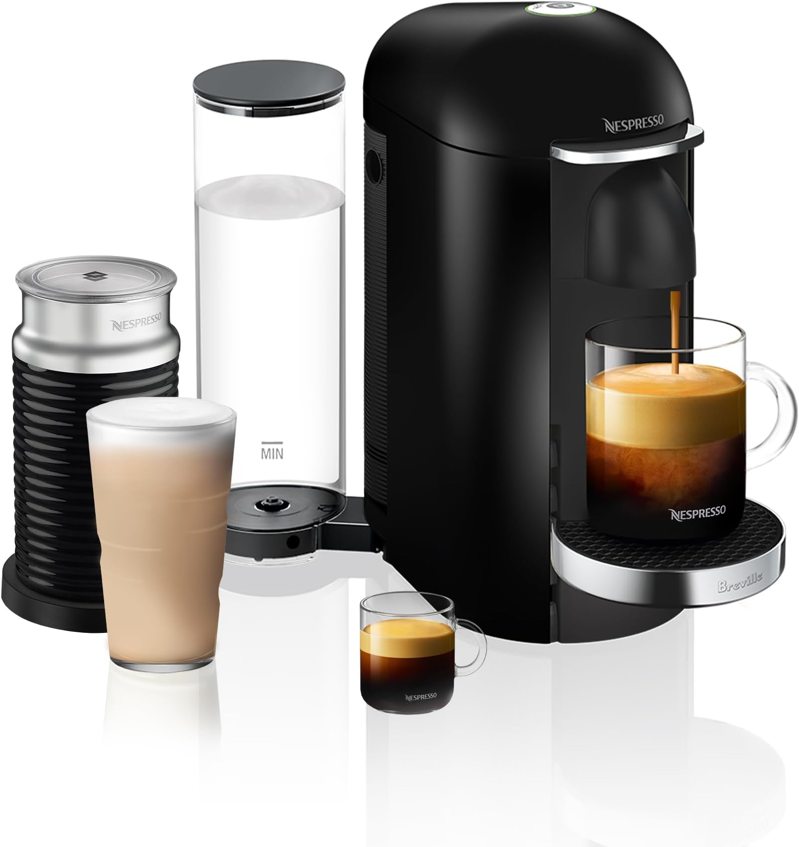 Vertuo Plus Deluxe Coffee and Espresso Maker by Breville, Piano Black with Aeroccino Milk Frother