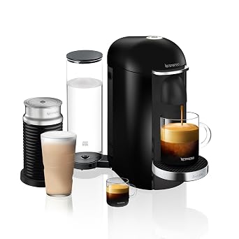Nespresso Vertuo Plus Deluxe Coffee and Espresso Maker by Breville, Piano Black with Aeroccino Milk Frother