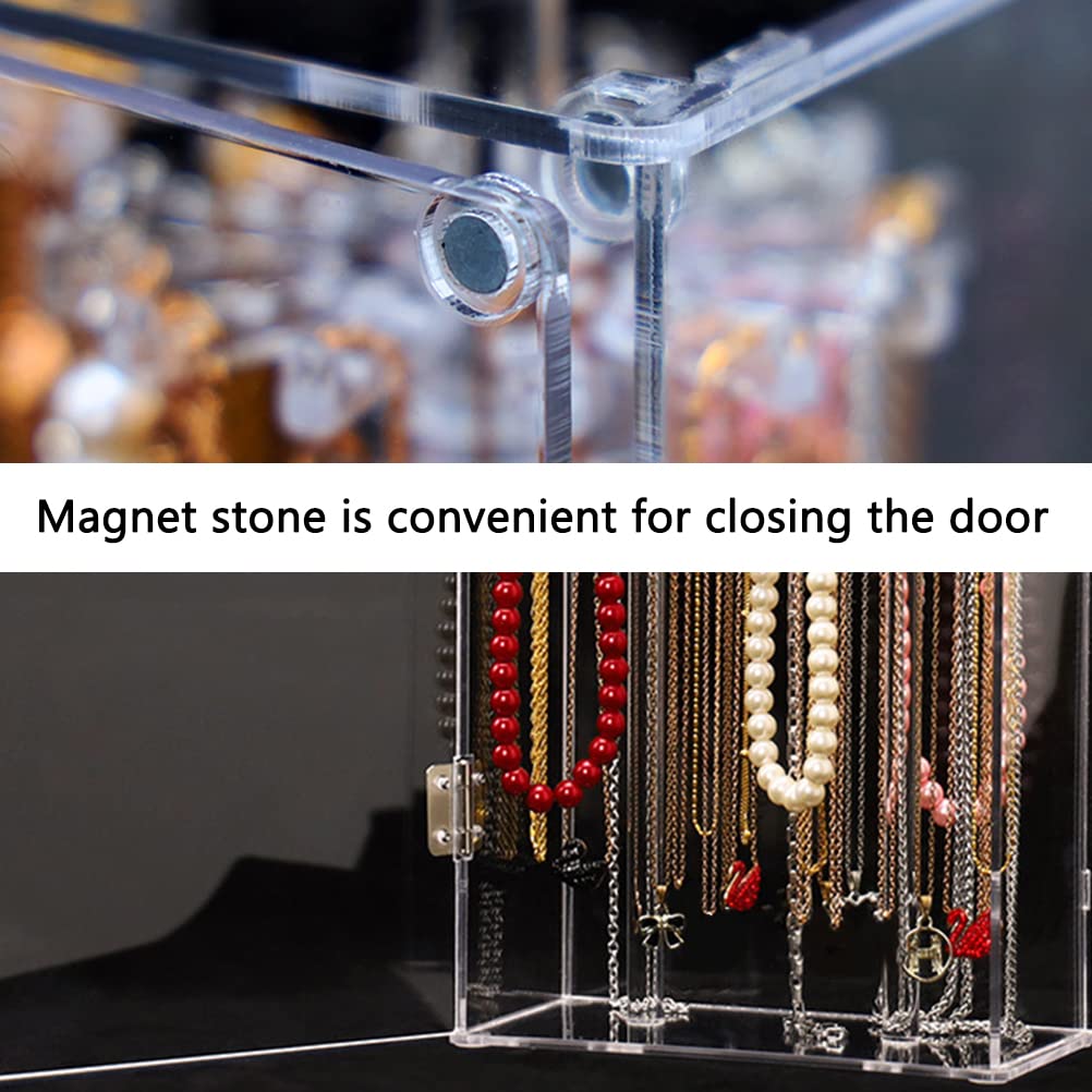 Porta della collana acrilica con 24 ganci, supporto per organizzatore di gioielli rotanti, vetrina di deposito in collana trasparente con copertura per gioielli, casa (Porta della collana quadrata)