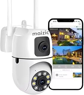 Maizic Smarthome Dual Lens Mini Fox | 5+5MP WiFi CCTV Camera with PTZ & Fixed View | AI Motion Detection, Color Night Vision, Two-Way Audio, 360° Coverage, App Remote Access