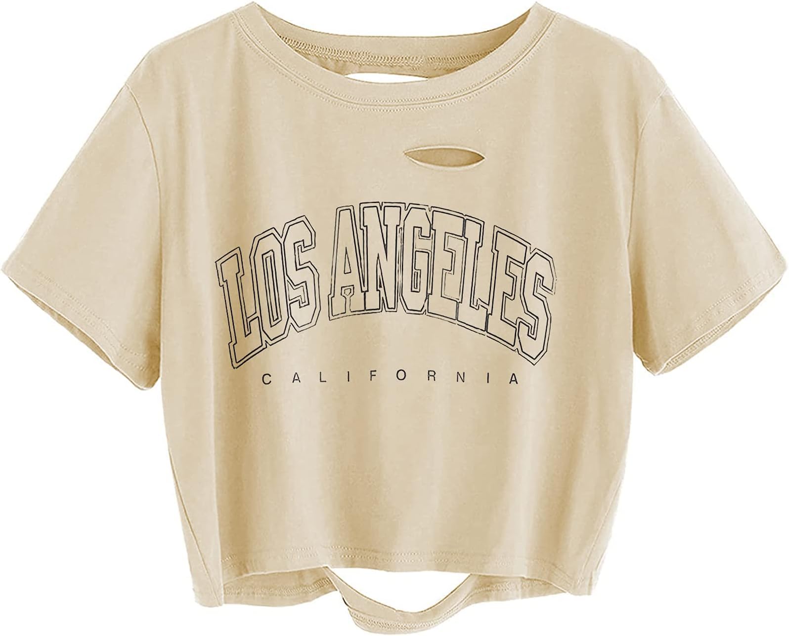 AvanovaWomen Los Angeles Graphic Distressed Oversized Crop Top Short Sleeve Ripped Boxy Loose Tee Shirt