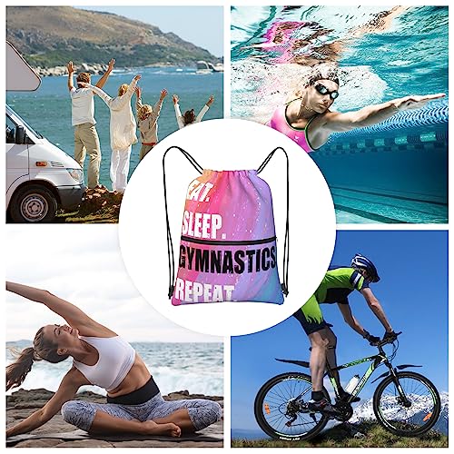 Image of Drawstring Backpack Eat Sleep Gymnastics Repeat, Gym Waterproof String Bag, Outdoor Sports Drawstring Sackpack for Women