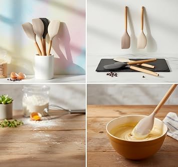 Silicone Narrow Stripping Spatula with Deconox Bamboo Handle, Bamboo Long Silicone Narrow Spatula 27cm with 3 Color Options (BLACK)