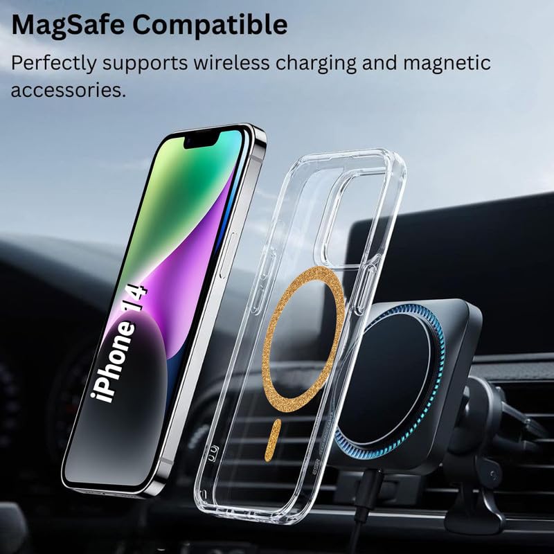 Image of AIBEX Back Cover Case Compatible with iPhone 14 | Glitter Ring Cute Shiny Colorful Bling Case (Compatible with Magsafe) | Transparent PC+TPU Glossy Shiny Cover for Girls & Women - Gold