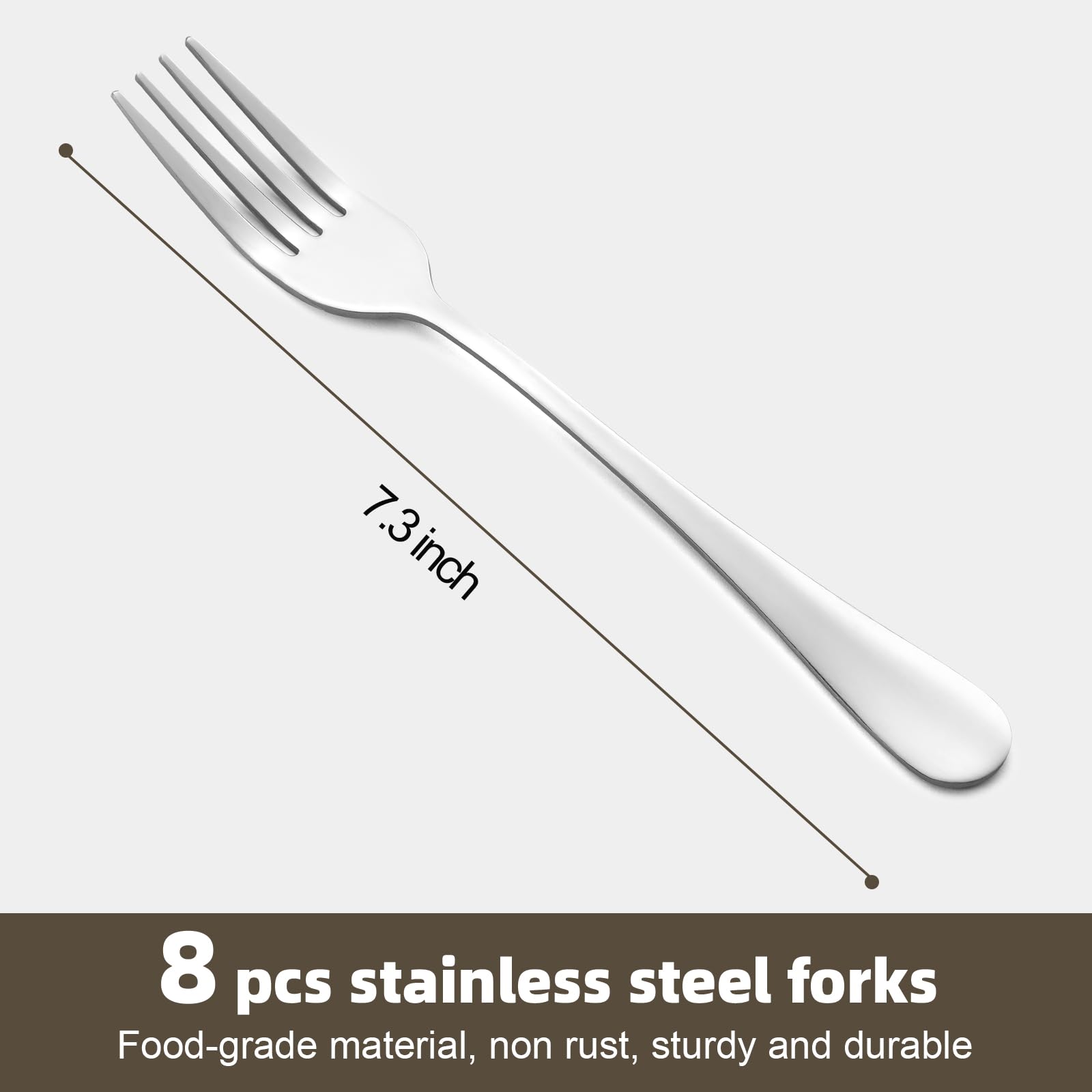 8 Pcs Dinner Forks Set, Food Grade Stainless Steel Forks Silverware, Metal Fork, Flatware Fork for Home, Kitchen or Restaurant, Mirror Polished, Dishwasher Safe, 7.3 Inches — Amazon image 2