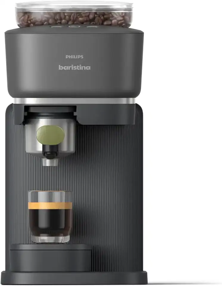 Philips Máquina de café expresso Baristina, moer, tampar e preparar grãos de café em um passo, compacta, bomba de pressão de 16 barras, moedor automático, preto com filtro de portafilter verde natural