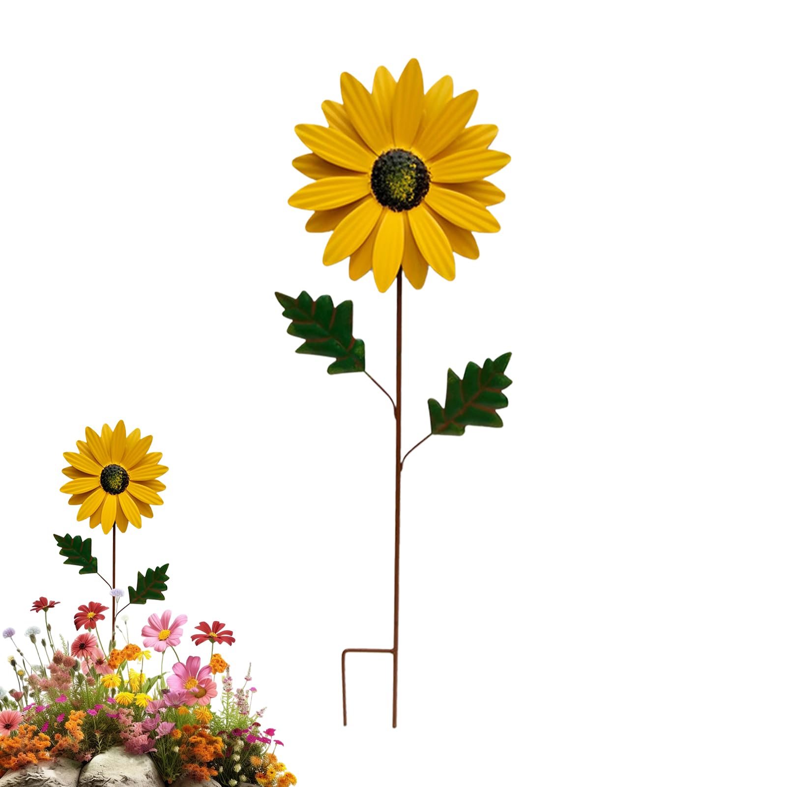 Sunflower Wind Spinners, Metal Sunflower Garden Stakes, Waterproof Sun Flower Windmill Pinwheel, Colorful Floral Wind Sculptures Art Stakes Decor for Lawn Garden Yard Party Outdoor（Yellow）