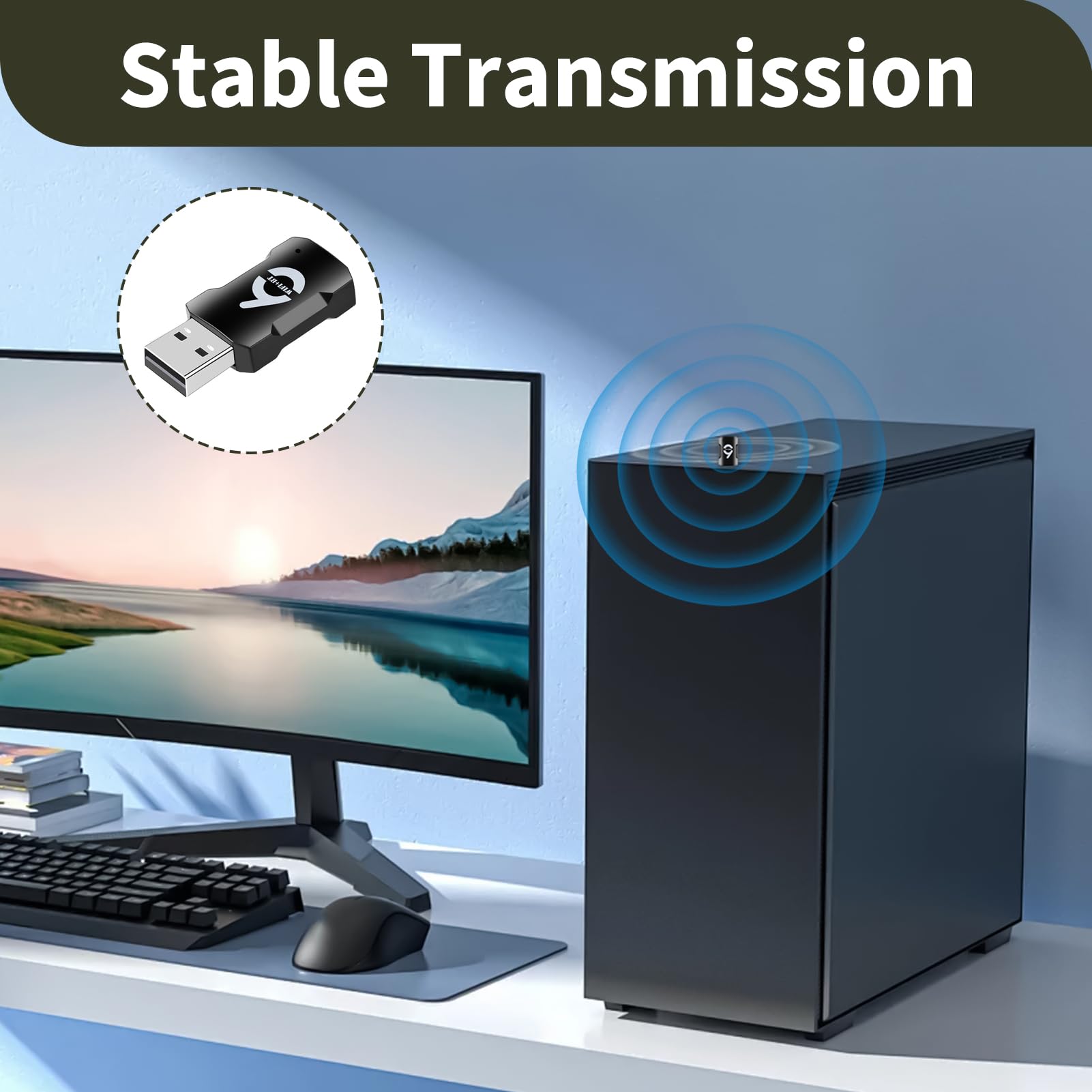 Adaptateur WiFi 6 USB, AX900Mbps Clé Double Bande 2.4GHz/5GHz, Cle WiFi USB Dongle Bluetooth 5.3 Réseau Sans Fil Avec Pilote Intégré, Récepteur Et Émetteur AP Pour PC Windows 11/10/8.1/8/7