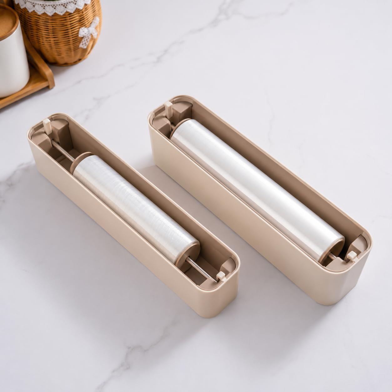 Magnetic Plastic Wrap Dispenser with Cutter, Wall-Mounted Cling Film Holder for Kitchen, Fridge & Countertop, Cream Color image 4