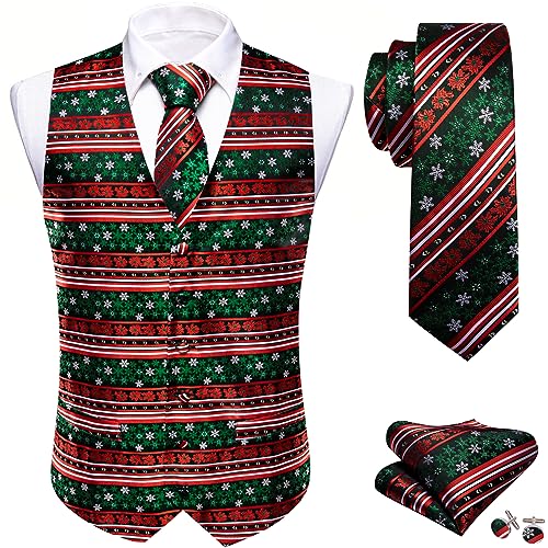 Barry.Wang Mens Red/Green Christmas Suit Vest Holiday Xmas Waistcoat Tie Set Party Tuxedo