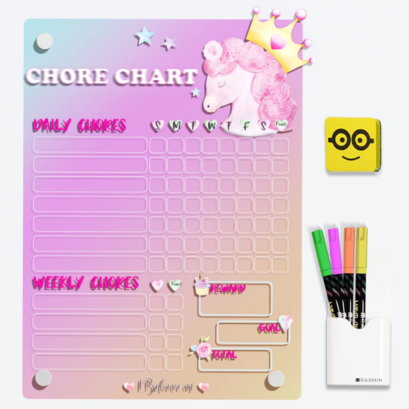 Buy Chores Chart for Girls 11x8 Inch Rainbow Lridescent Acrylic