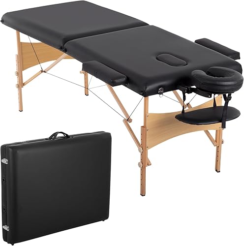 PayLessHere Mesa de masaje portátil de 2 pliegues, cama de masaje de 28 pulgadas de ancho, altura ajustable, cama de spa, mesa de spa ligera con