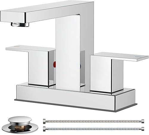 Miniatura 12 de FORIOUS Grifos de baño negros de 3 agujeros, grifo de lavabo de baño negro mate de 8 pulgadas de ancho, 2 manijas para fregadero de baño con drenaje