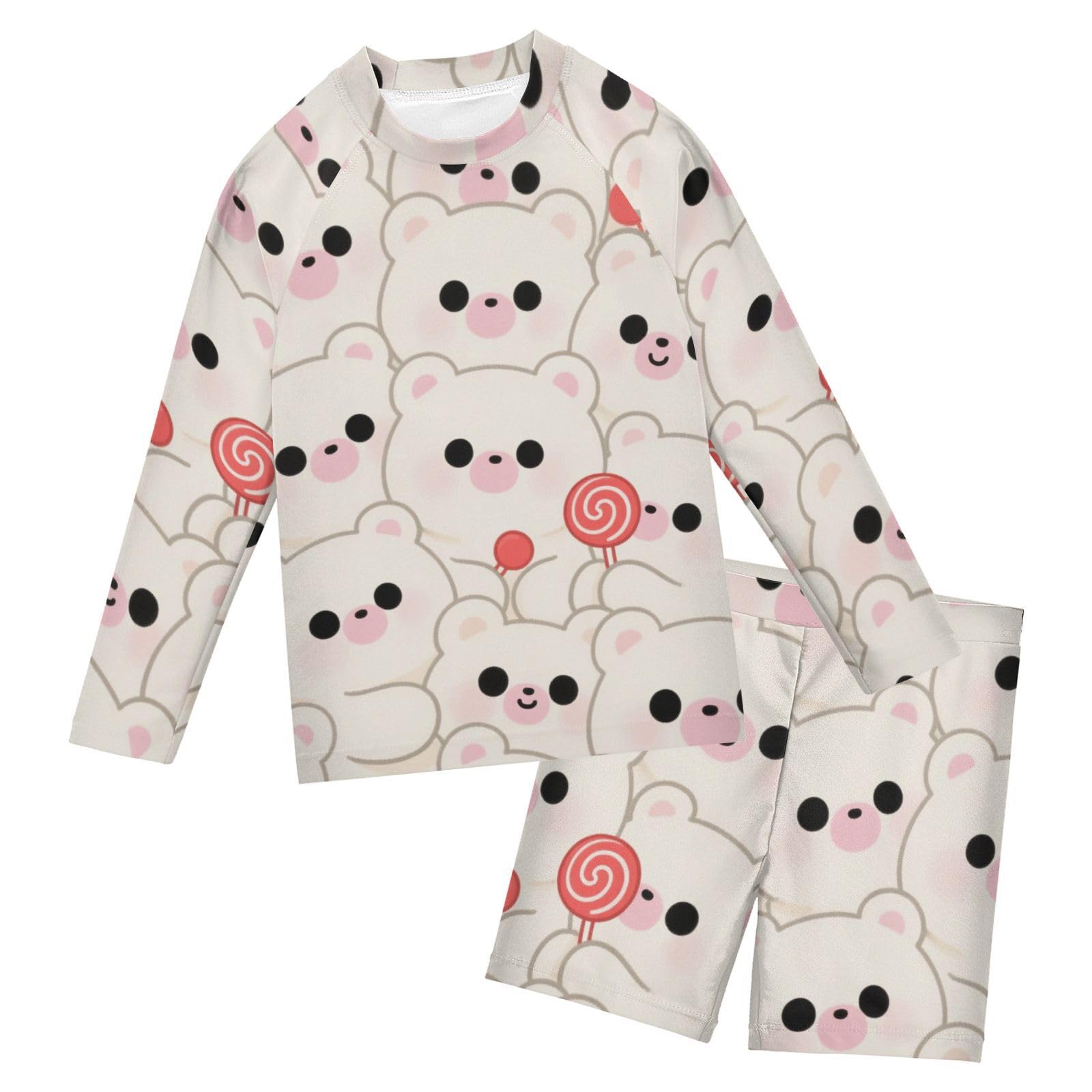 Traje de baño de manga larga para niños de 3 a 10 años con diseño de oso blanco 6