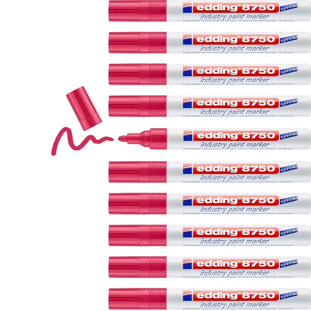 Edding 8750-10 Marcadores de Tinta Opaca Industrial - Punta Redonda 2-4 mm - Rojo