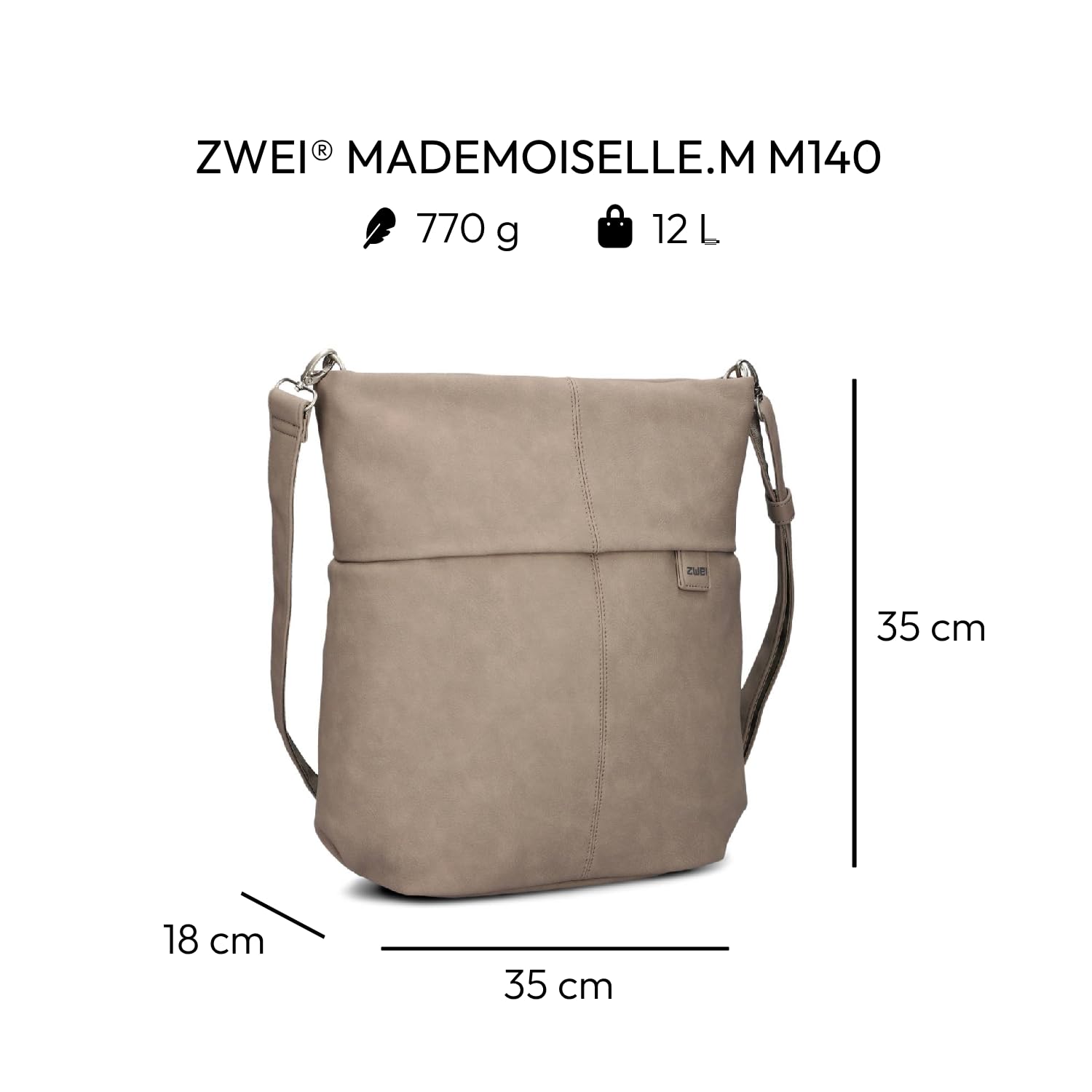 Zwei Damen Handtasche Mademoiselle.M M140 Umhängetasche 12 Liter klassische Crossbody Bag aus weichem Kunstleder, DIN-A4 passend, große Tasche für die Arbeit, Büro oder Uni