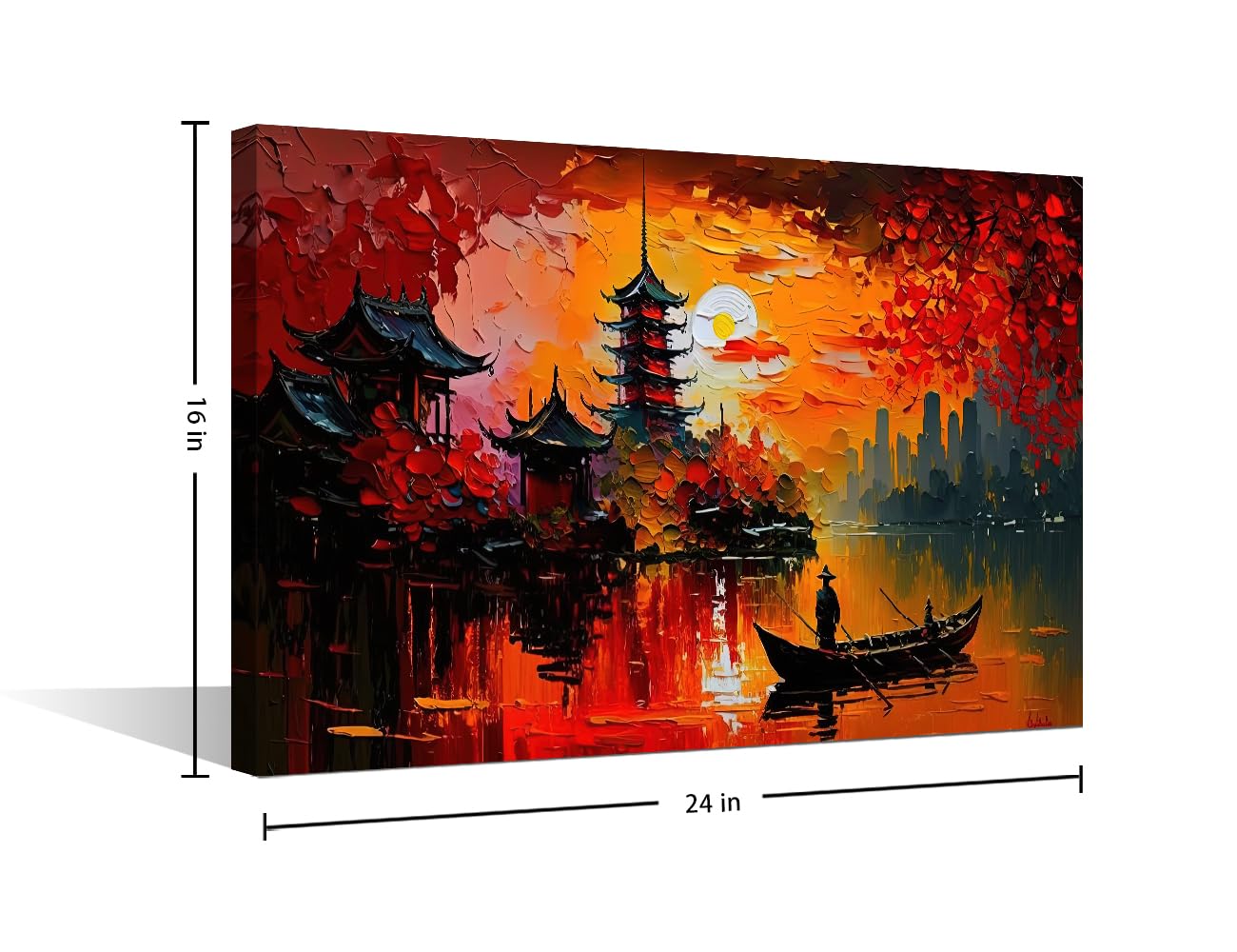 Modern Wall Decor 1 Panels Oil Painting Style Pictures Print on Canvas for Home Wall Decorations Asian Ancient Town Lakeside Landscape Artwork Stretched Framed Ready to Hang - Image 2